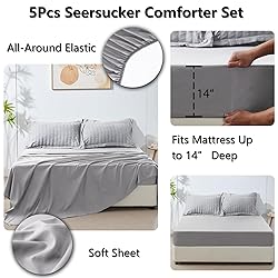 CozyLux Twin Bed in a Bag Light Grey Seersucker