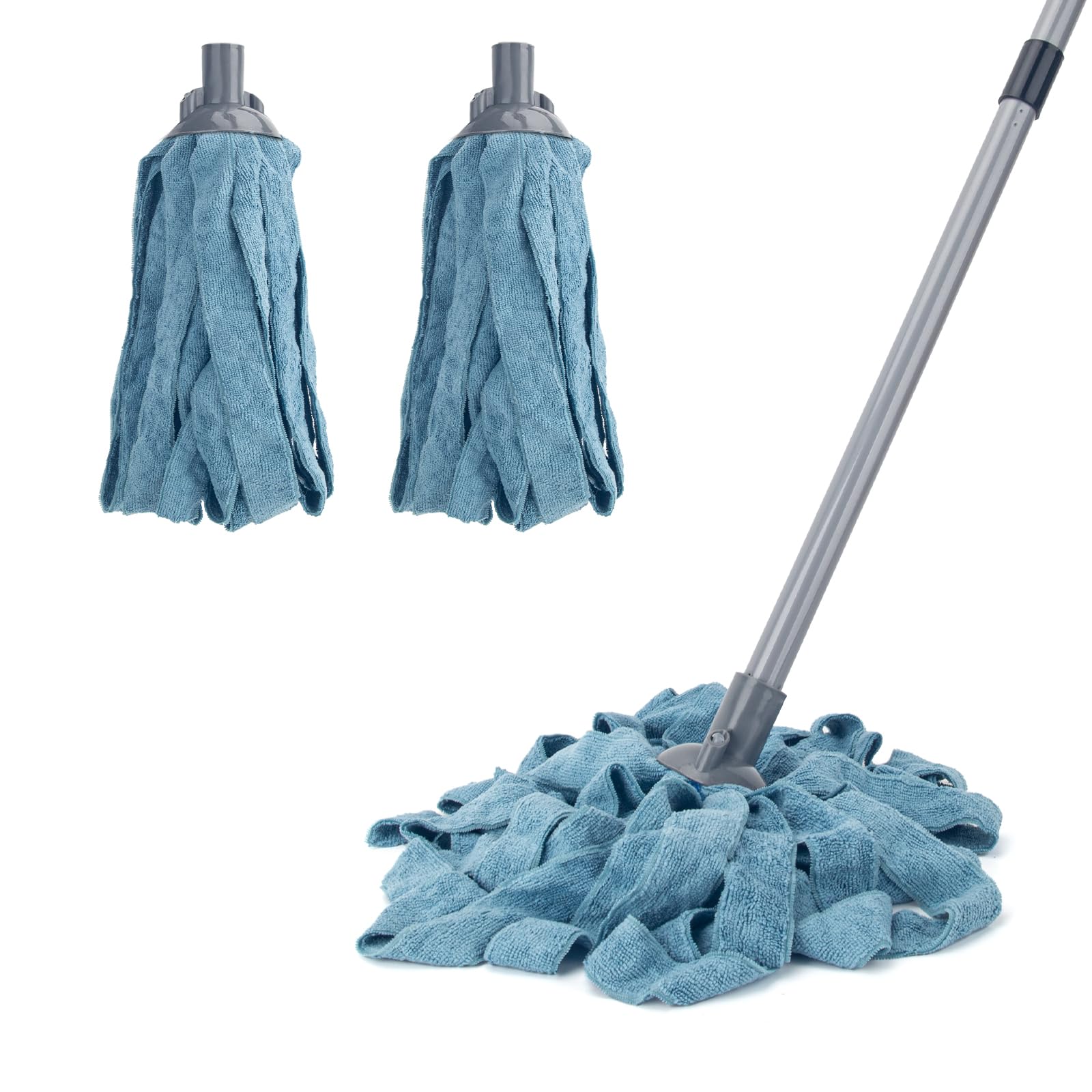 Photo 1 of KeFanta Mops for Floor Cleaning,One Mop Handle with 2 Blue Microfiber Cloth Mops Head Replacement,String Wet Mop Refills Compatible with 0.8" Diameter Stick(1 Pole & 2 Heads)