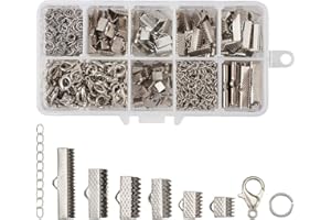 PH PANDAHALL Pandahall 500pcs Iron Ribbon Ends Fastener Clasps Kit with Twist Extender Chains Stainless Steel Jump Rings and Alloy Lobster Claw Clasps