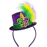 QLINLEAF Mardi Gras Mini Top Hat Headband Fleur De Lis With Feather for Women Purple Mardi Gras Hats Halloween Cosplay Costume Party