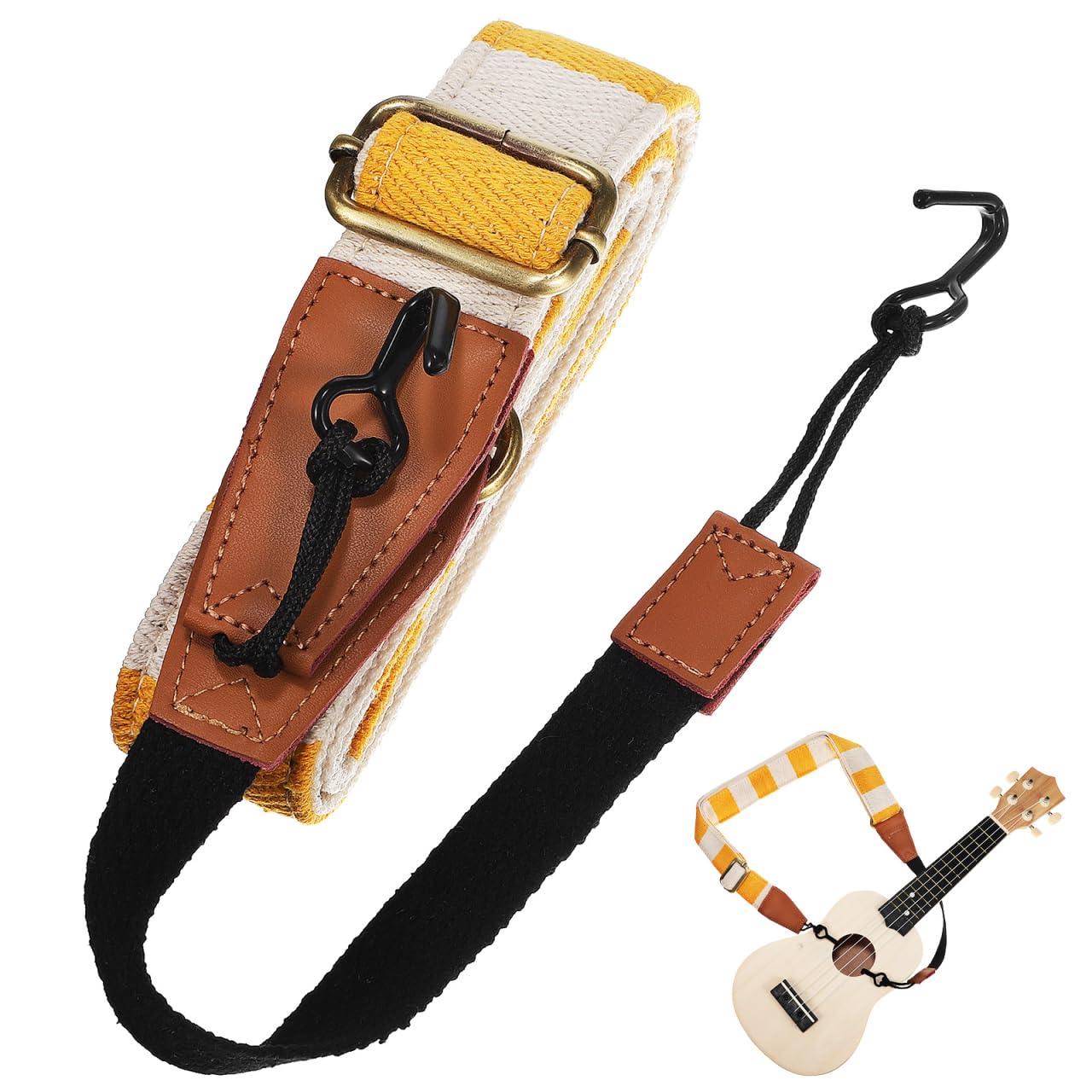 Vaguelly Adjustable Ukulele Strap No Drill Design with Double J Hook Comfortable Shoulder Strap for Soprano Concert Tenor Ukuleles Yellow Plaid Portable Ukulele Belt