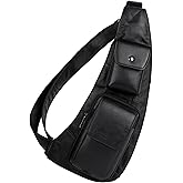 Ariscobull - Leather Sling Bag Crossbody Backpack for Men (Business, Black)