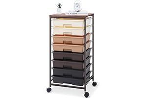 SYKIARIOL Rolling Storage Cart with Drawers,Utility Cart with 8 Drawers,Rolling Storage Cart with Wooden Tabletop and Lockable Wheels,Storage Drawer Cart with Large Capacity,Brown
