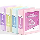 SUNEE 3 Ring Binder 3 Inch D Ring, Clear View Binder Three Ring PVC-Free (Fit 8.5x11 Inches) for School or Office Supplies, Assorted Pastel, 4 Pack