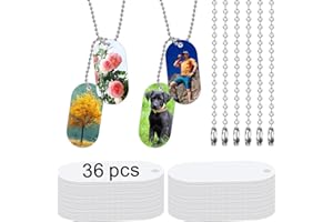 LIZOIDZSM 36 pcs Sublimation Dog Tags Blanks,Sublimation Necklace Blank Metal Sublimation Tag Pendants Double Sided Blank Sublimation Tags,Dog tag Chain Dog tag Sublimation Blank Metal