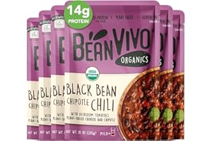 BeanVIVO (Pack of 6) Organics Plant based Black Beans Chipotle Chili - Good Source of Fiber - Nutritious & Microwave Meals - Gluten-Free Plant Food - 10 oz