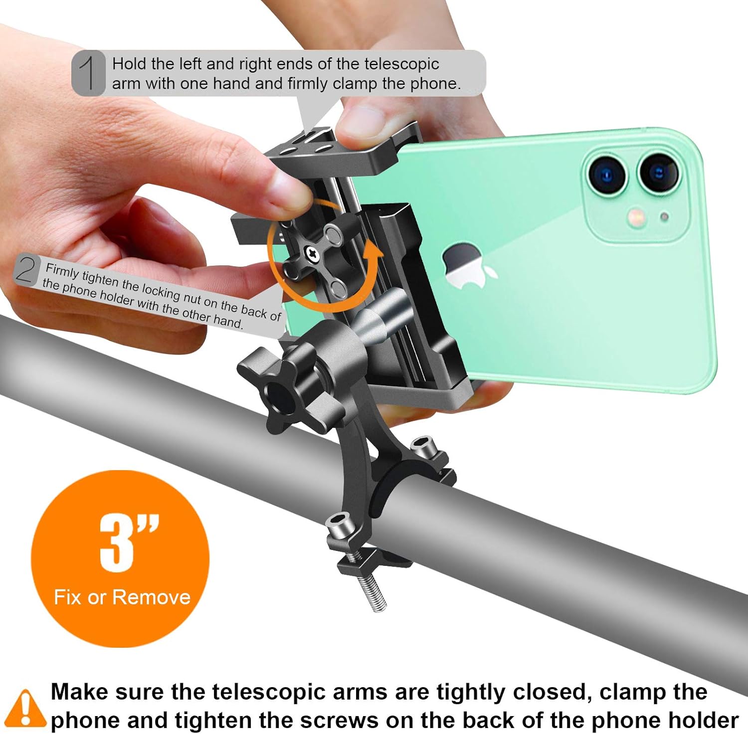 FETESNICE Universal Bike Phone Holder, Aluminum Alloy Bike Phone Mount with 360° Rotation Mount for Bicycle Motorcycle Scooter Electric Car Baby Cart for iPhone Samsung (Phone Width 2.36-4.33")