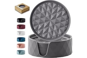 Wingcases Silicone Coasters for Drinks[6 Pack]- Cup Mat with Holder for Tabletop Protection-Non-Slip, Non-Stick, Coffee Table Decor, Great Gift for Any Occasion, Dark Grey