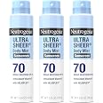 Neutrogena Ultra Sheer Dry Touch Sunscreen Spray, SPF 70, 3 x 5 oz | Broad Spectrum UVA/UVB Protection, Lightweight Spray, Wa