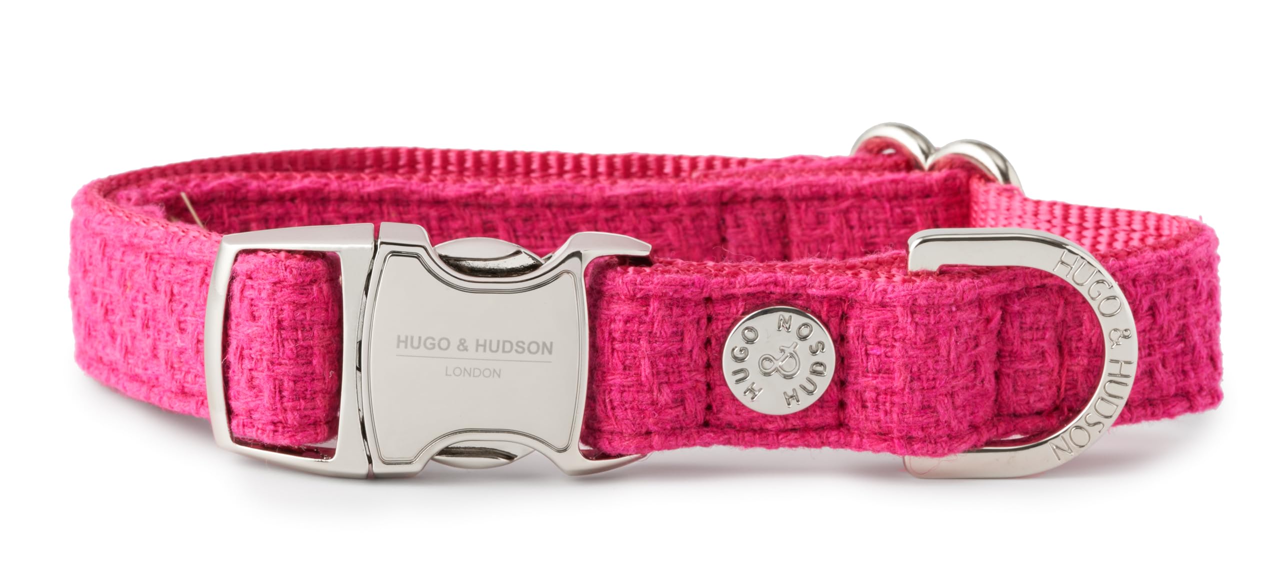 HUGO & HUDSON Tweed Dog Collar, Luxury Adjustable Quick Release Safety Metal Buckle, Pink, S