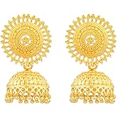 Efulgenz Indian Jewelry Bollywood Gold Tone Hoop Style Jhumka Jhumki Dangle Earrings Set for Women, Metal, Cubic Zirconia