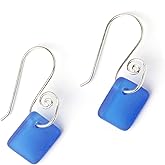 French Curve Sea Glass Earrings - Sterling Drop Beach Earrings for Women by EcoSeaCo, using sustainable, recycled and repurposed material. Handmade Jewelry in the USA