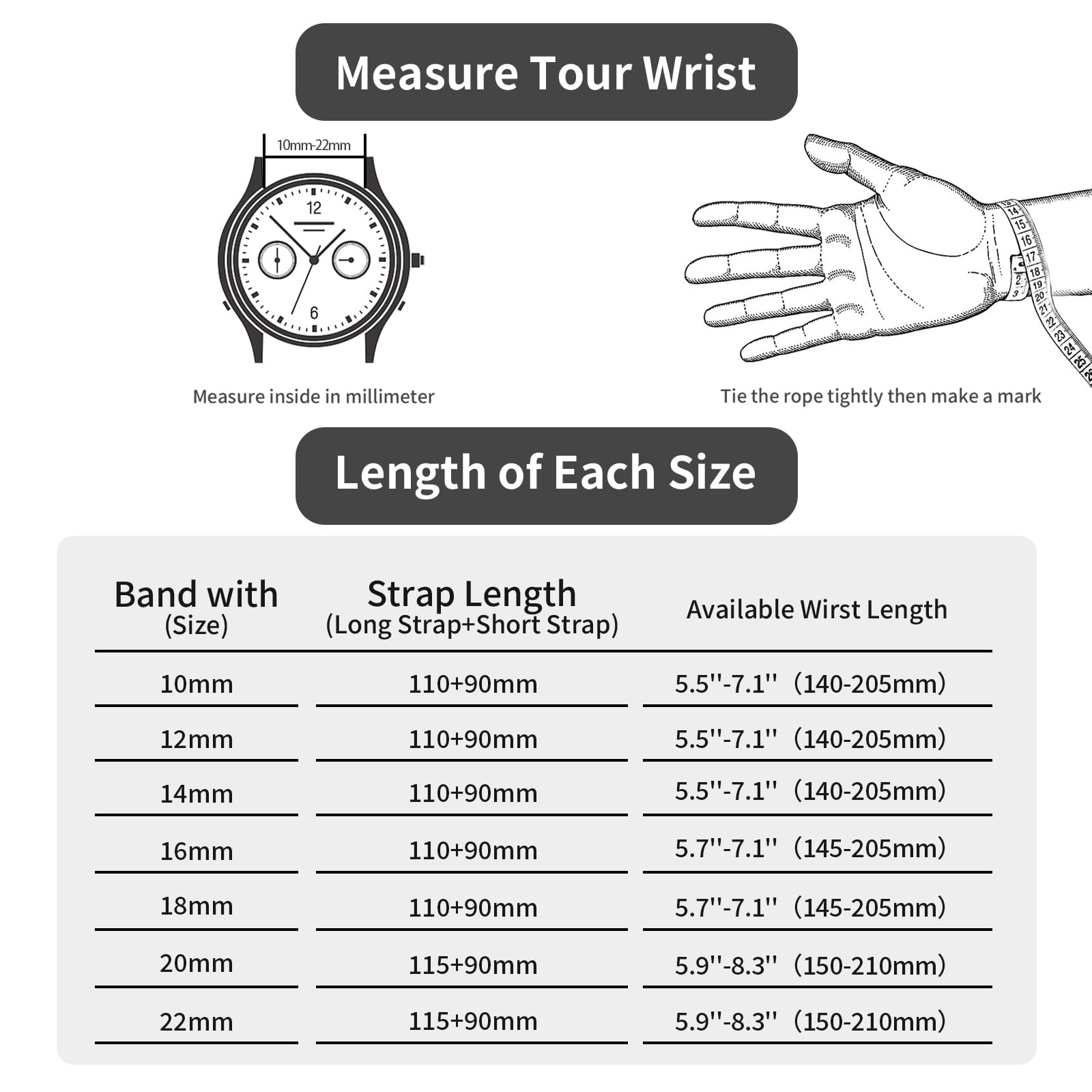 TStrap Mesh Watch Band Metal - Black Quick Release Watch Bands for Men Women - Stainless Steel Smart Watches Strap Bracelet Replacement - 10mm 12mm 14mm 16mm 18mm 20mm 22mm