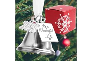 ZQG Christmas Angel Larger Size Bell Ornament with Stainless Steel Angel Wing 2023 Inspired Decoration It's a Wonderful Life with Silk Ribbon & Red Gift Box