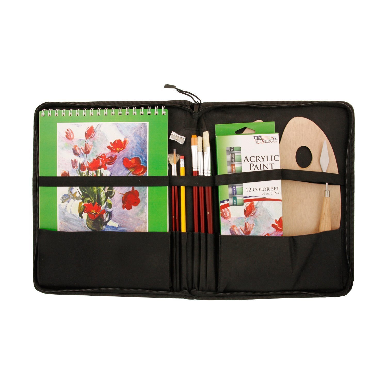 US Art Supply 23 Piece Acrylic Painting Set with Zippered Portfolio Case