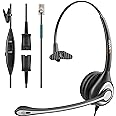 Wantek Office Phone Headset RJ9 with Noise Cancelling Microphone and Quick Disconnect Telephone Headset Compatible with Polycom Aastra Shoretel Avaya Mitel Toshiba Grandstream Can Center Phones