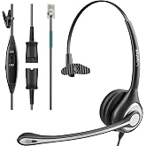 Wantek Corded Telephone Headset Mono w/Noise Canceling Mic + Quick Disconnect