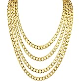 Riuziyi 4 Pack 18/20/22/24inch Different Size Fake Gold Chain Hip Hop Rapper Faux Gold Stainless Steel Chunky Chain for 80's, 90's Party W: 8mm for Women Men