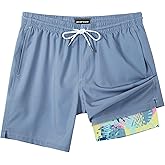 SURF CUZ Mens Swim Trunks with Compression Liner Swim Shorts 7" Swimming Trunks Stretch 7 Inch Swim Suits Quick Dry