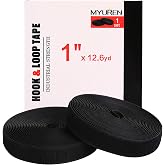 MYUREN Sew on Hook and Loop Strips 1 Inch x 12.6 Yards, Black | Easy to Sew, Strong Grip, Non-Adhesive Back Nylon Fabric Fastener for Clothing Sewing Crafts and DIY Projects