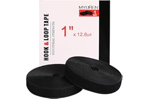 MYUREN Sew on Hook and Loop Tape 1 Inch Non-Adhesive Back Nylon Strips Fabric Fastener Non-Adhesive Interlocking Tape Black,12.6 Yard