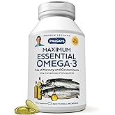 ANDREW LESSMAN Maximum Essential Omega-3 Unflavored, 360 Softgels - Ultra-Pure Omega-3 Fish Oil 1200 mg-High DHA, No Mercury Supplement-Small, Easy to Swallow Fish Oil Capsules