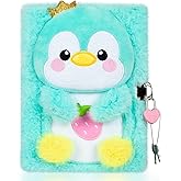 YOYTOO Penguin Diary for Girls with Lock, Plush Penguin Toys Gift for Teen Girls, Kids Writing Journal Notebook, Birthday Gifts for Little Girls Ages 5 6 7 8 9 10-12 Year Old