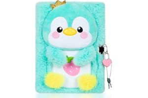 YOYTOO Penguin Diary for Girls with Lock, Plush Penguin Toys Gift for Teen Girls, Kids Writing Journal Notebook, Birthday Gifts for Little Girls Ages 5 6 7 8 9 10-12 Year Old
