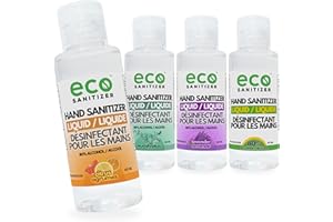 Eco Mini Hand Sanitizer Liquid, Scented Sanitizer Set (4 x 60ML), Assorted Scents (Unscented, Lavender, Eucalyptus, Citrus), 