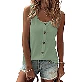 SHEWIN Womens Tank Tops Solid Button Crewneck Sleeveless Summer Tops Loose Fit