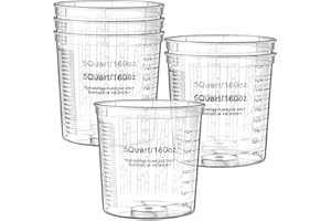 Maxdot 6 Pcs 5 Quart/160 Ounce Paint Mixing Cups Plastic Measuring Cups for Liquids Automotive Painting, Epoxy Resin, Acrylic Arts, Disposable or Reusable, Crafts, Graduated, Mixing Ratios