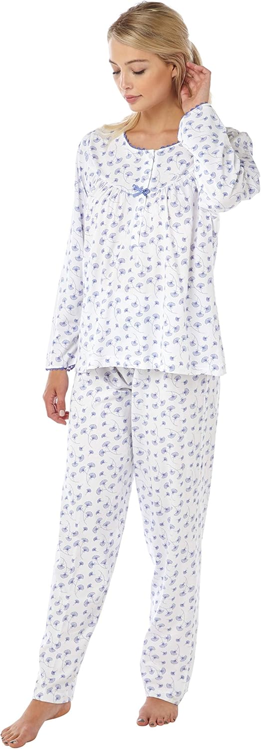 Marlon Ladies 100 Cotton Jersey Long Sleeved Pyjamas (810, Denim