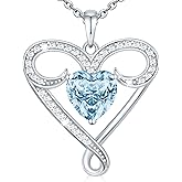 Yuelove Infinity Necklace for Women, 925 Sterling Silver Heart Necklace with 5A Zircon, White Gold Plated Adjustable Chain, Gift for Valentine's Day, Birthday, Anniversary for Wife, Girlfriend, Mom