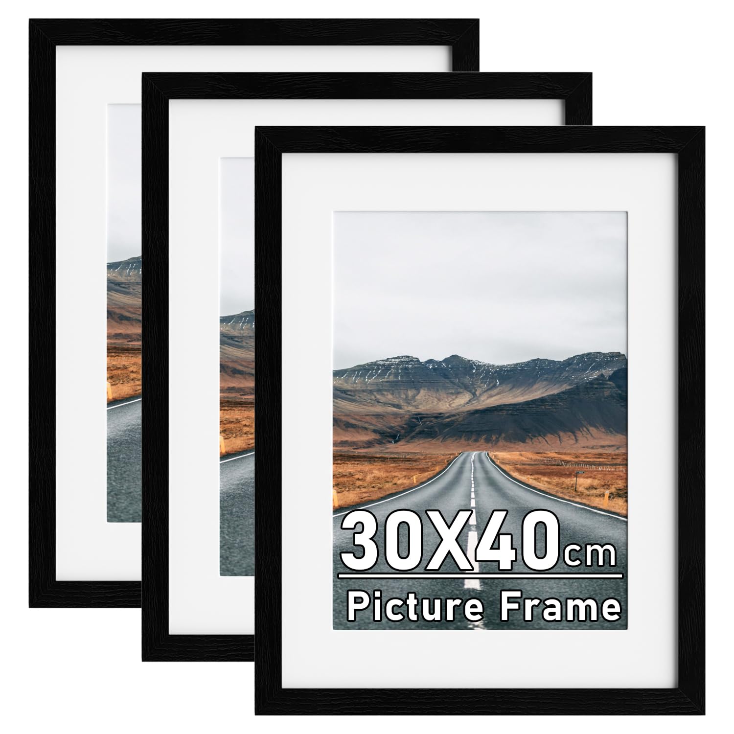 Zueyunstoo 30x40cm Picture Frames with A4 Mount, Pack of 3 Black 16x12 Photo Frames, Poster Frame with Safe Perspex Front, Wall Mounting