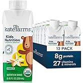KATE FARMS Organic Kids Nutrition Vanilla Shake, 8g Protein, 27 Vitamins and Minerals, Meal Replacement, Gluten Free, Non-GMO, 8.45 oz (12 Pack)