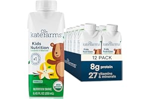 KATE FARMS Organic Kids Nutrition Vanilla Shake, 8g Protein, 27 Vitamins and Minerals, Meal Replacement, Gluten Free, Non-GMO, 8.45 oz (12 Pack)