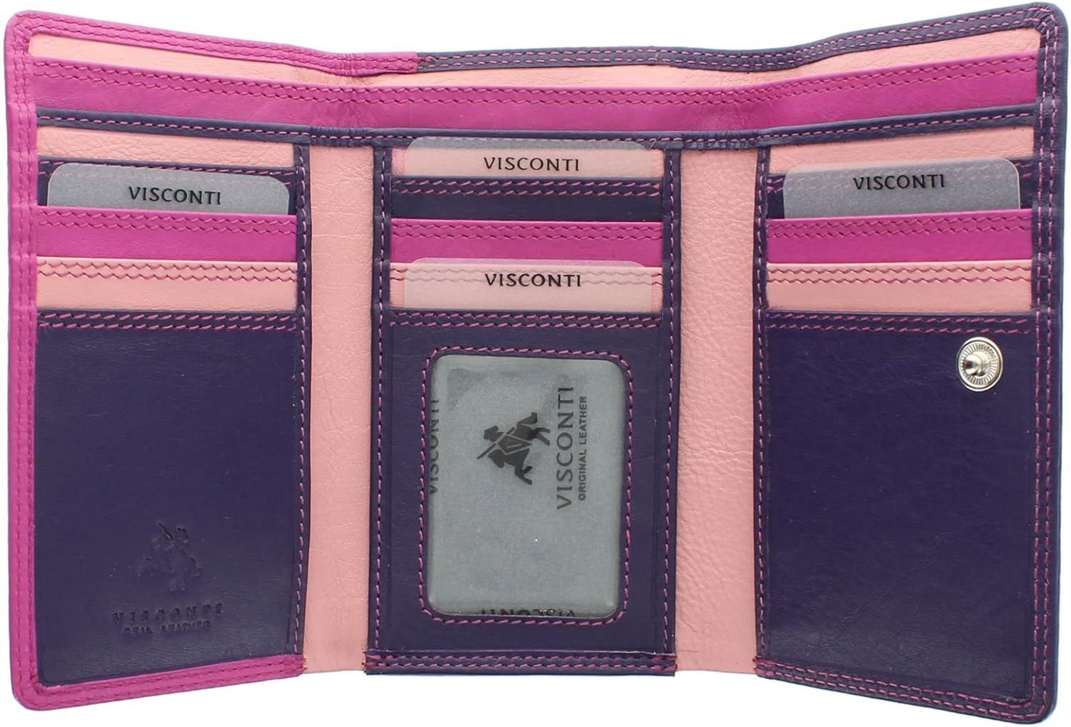 VISCONTI Rainbow Collection Bora Tri-Fold Leather Purse RFID Blocking RB43 Berry Multi
