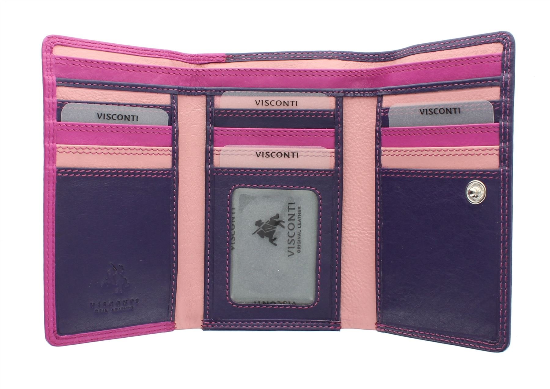 VISCONTI Rainbow Collection Bora Tri-Fold Leather Purse RFID Blocking RB43 Berry Multi