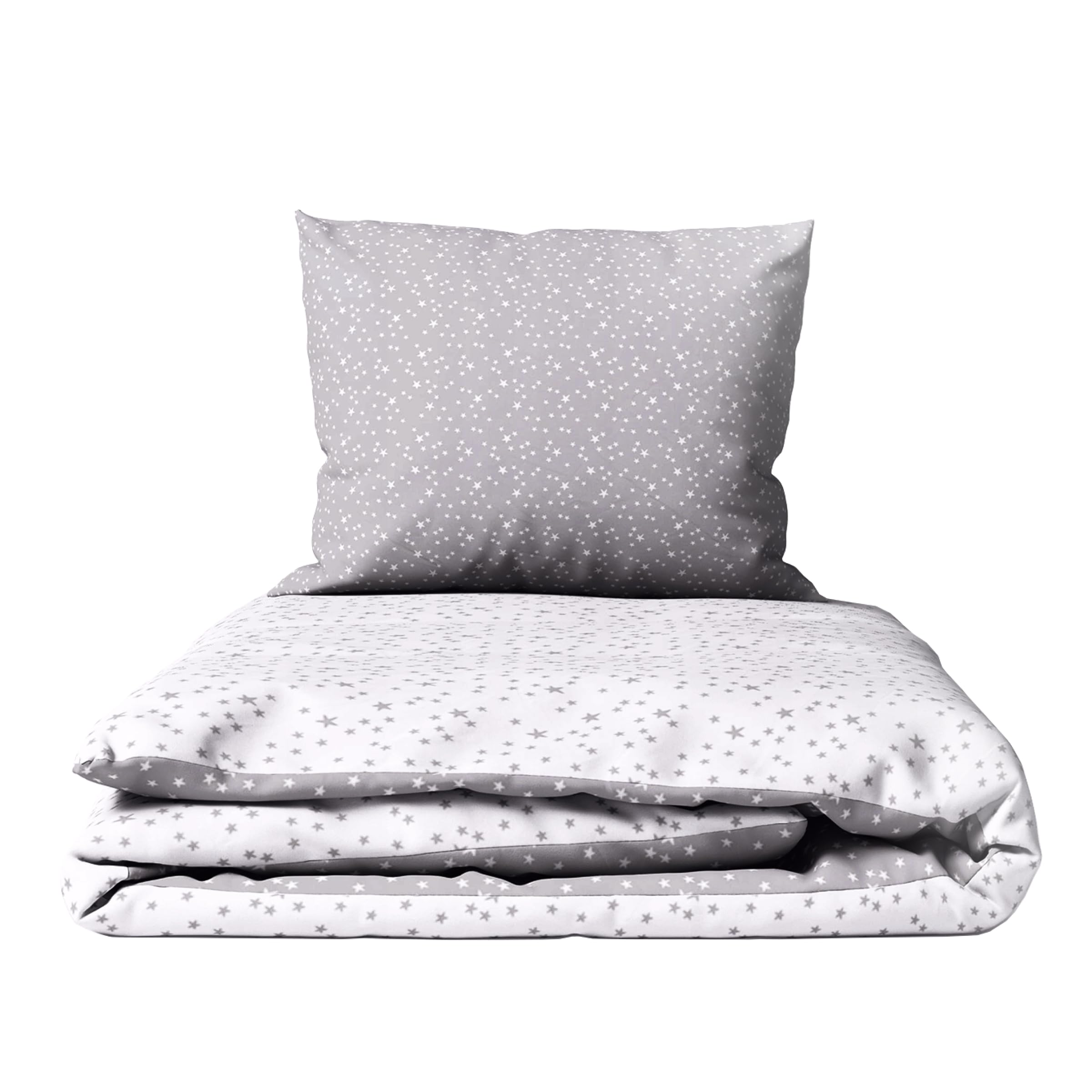 Baby Comfort 2-Piece Toddler Duvet & Pillow Set - 120x90 cm - 100% Cotton Breathable Fabric - Machine Washable Quilted Bedding for Cot Bed 12M+ (Small Stars)
