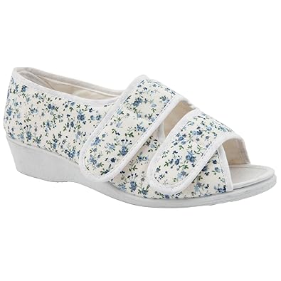 Ladies Beach Essentials Wide Fit Double Ditzy Whiteblue