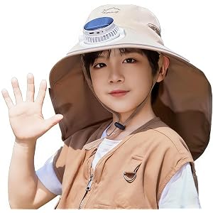 Solar Fan Hat Kids Sun Hat with Fans Solar Powered Fan Hats Wide Brim Bucket Hats with Neck Flap