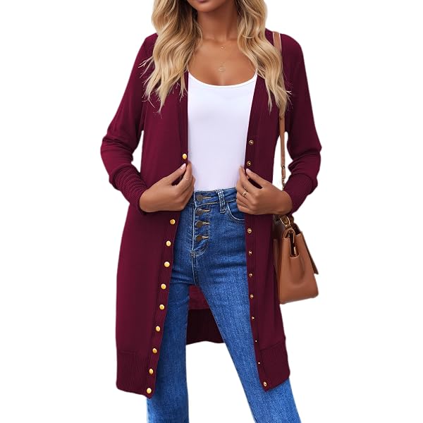Halife Women's Long Sleeve Ribbed Cardigan - Lightweight Knit Button-Up Sweater, Navy Blue, XX-Large - View #2