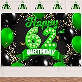 Happy 62nd Birthday Green and Black Banner Backdrop Cheers to 62 Years Old Confetti Balloons Theme Decor Decorations for Women 62 Years Old Birthday Party Bday Supplies Background Gift Glitter