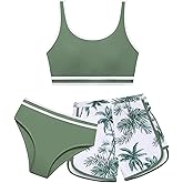 Adarl Girl 3 Piece Swimsuits Bathing Suit High Waist Color Block Bikini Set with Shorts Swimwear for Size 9-14 Years