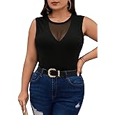 MakeMeChic Women's Plus Size Mesh Sheer Sleeveless Tank Top Sexy Round Neck Summer Casual Tops