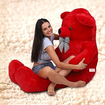 OSJS 4 Feet Huggable Teddy Bear with Neck Bow (Red)