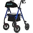 ELENKER All-Terrain Rollator Walker with 10” Non-Pneumatic Wheels, Sponge Padded Seat and Backrest, Fully Adjustment Frame for Seniors, Blue