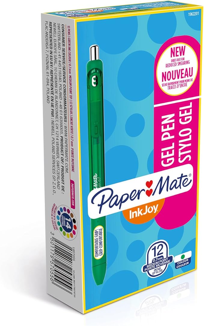 Paper Mate InkJoy Gel Pens Medium Point (0.7mm) Green 12 Count