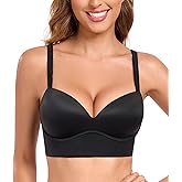 Lemorosy Women's Push Up Wireless Padded Pullover Lace Plunge Multiway Comfortable T-Shirt Longline Bra