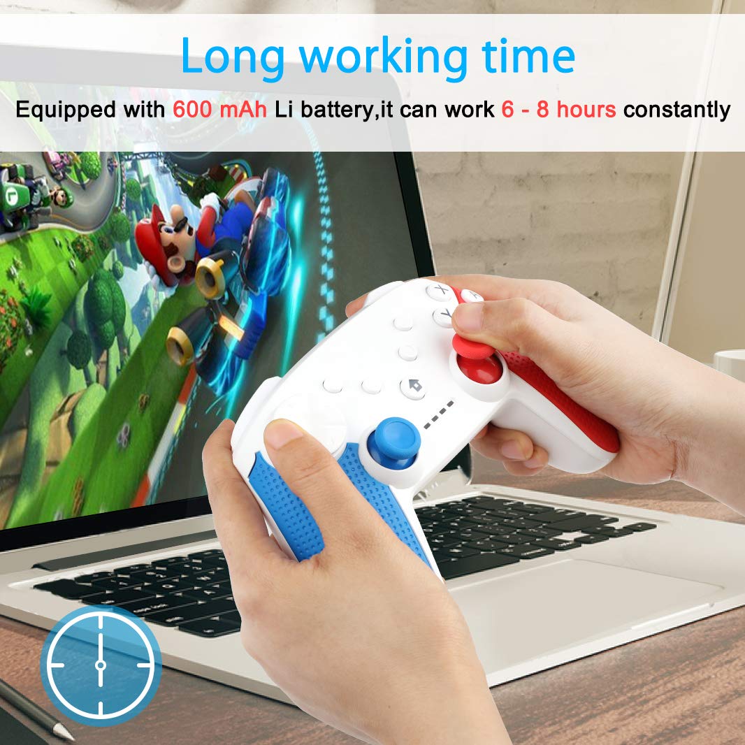 Switch Pro Controller,Wireless Switch Controller for Nintendo Switch, with LED Type C Charging Cable(Blue+Red)